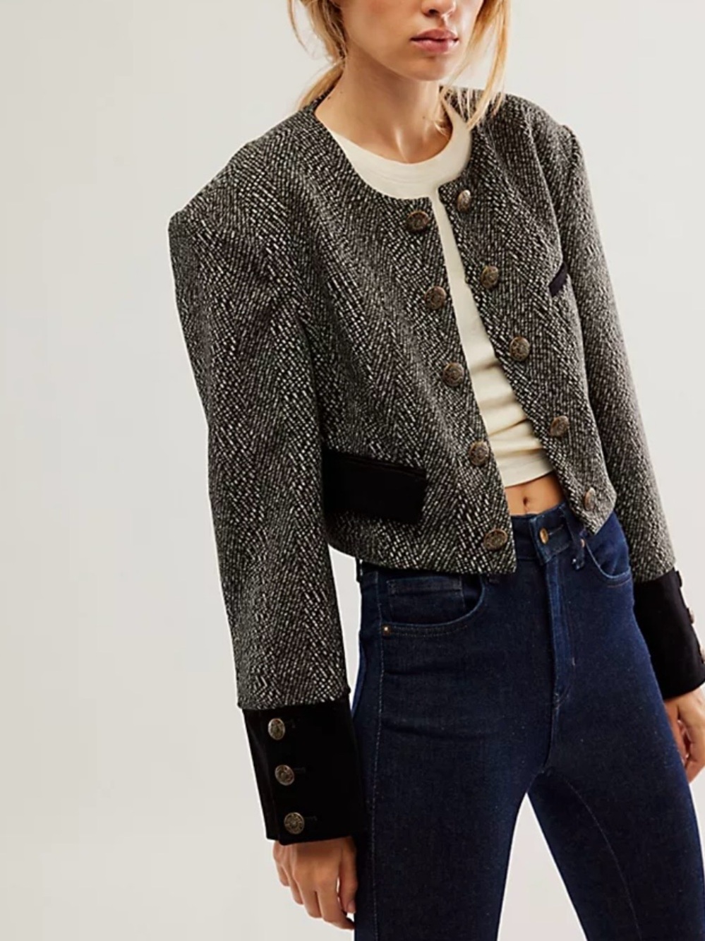 NWT FREE PEOPLE Emily Cropped Tweed Blazer
